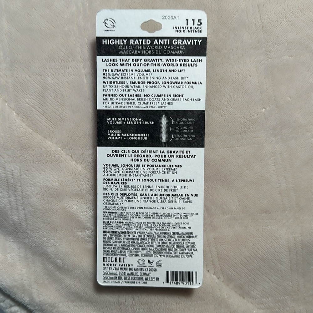NEW Unopened Milani Highly Rated Anti-Gravity Black Mascara - Picture 3 of 6